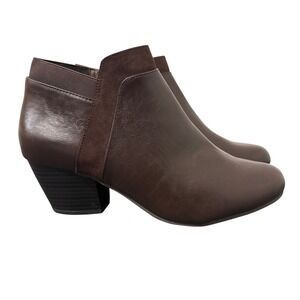 Dexflex Comfort Ankle Booties Women Sz 11W Brown Block Heel Side Zip Minimalist